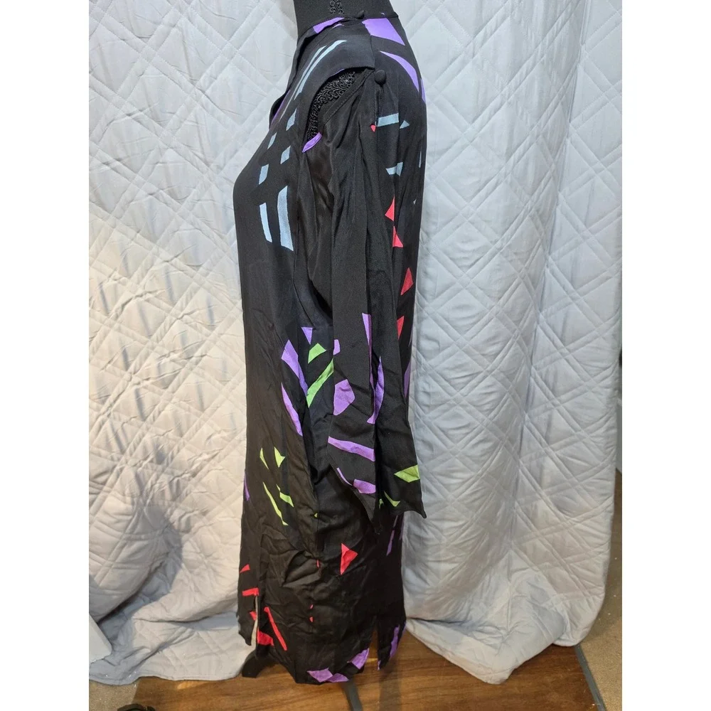 Babacho for Nicole 4 Pc Silk Dress Set Pants Scarf Belt Geometric Abstract Black